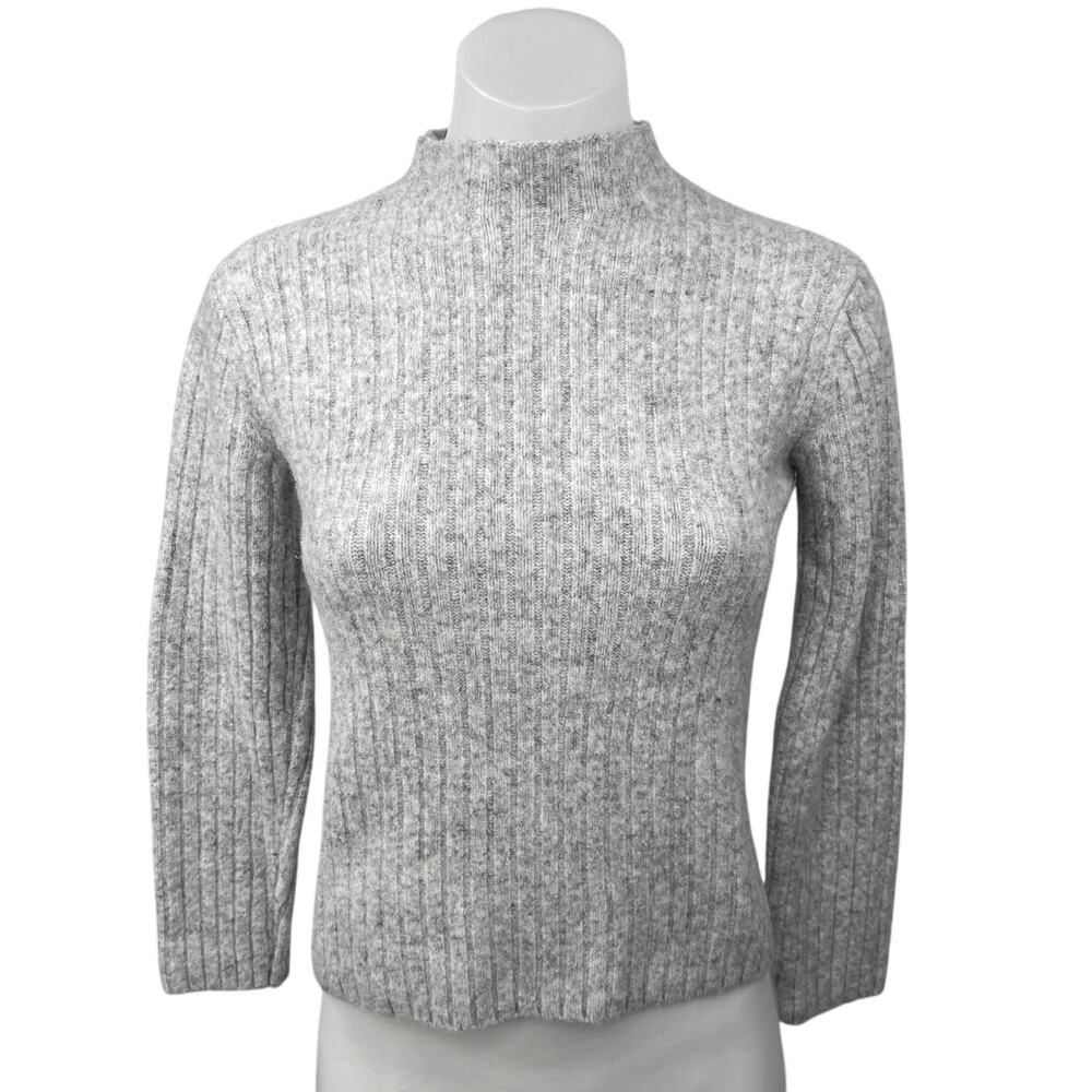 Uniqlo Gray Wool Ribbed Knit Mock Neck Long Sleeve Pullover Sweater Top Size M